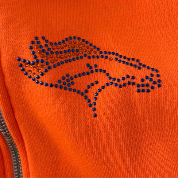Denver Broncos Orange Rhinestoned Handmade  Zip Up Hoodie Sweatshirt NWOT - Picture 2 of 8